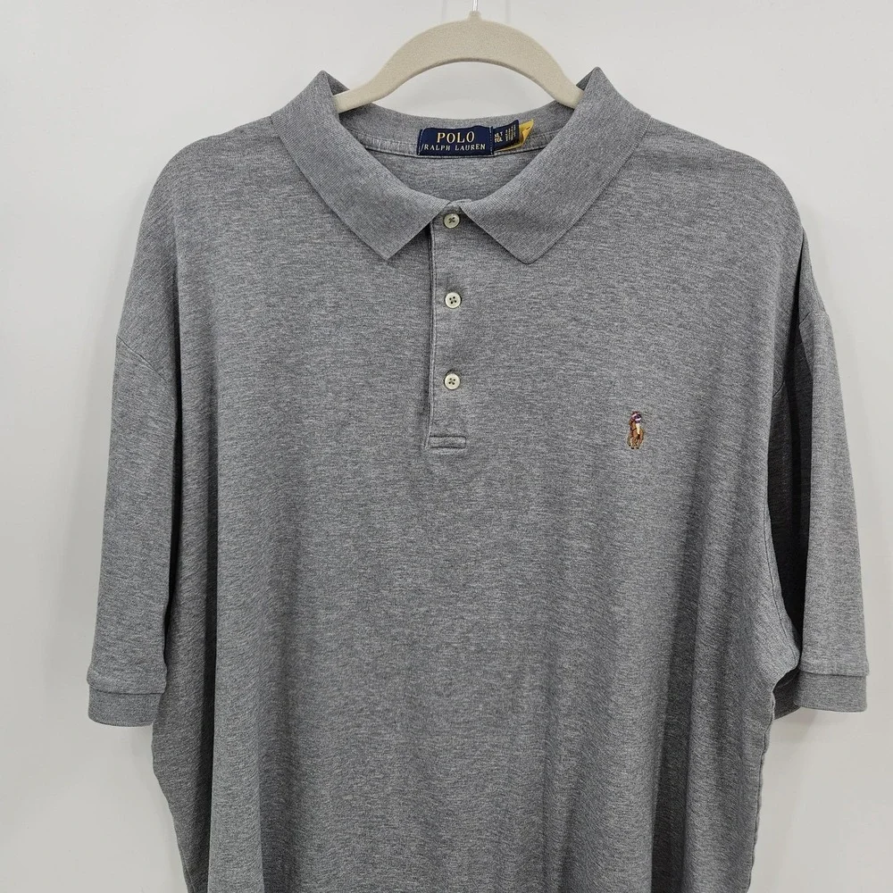 Polo Ralph Lauren Polo Shirt Men XXLT Gray Knit Short‎ Sleeve Flesh Pony Logo